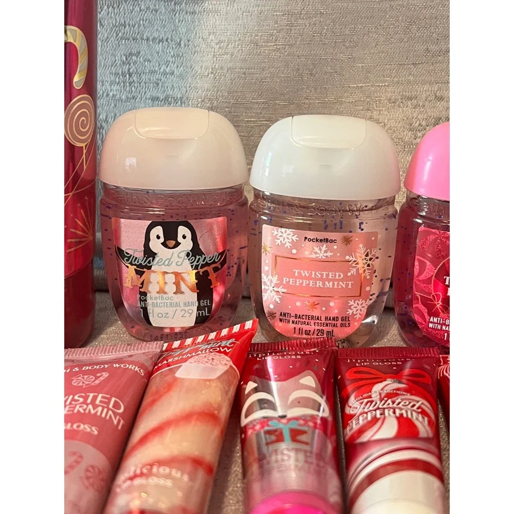 Bath & Body Works Twisted Peppermint Bundle Body Cream Hand Gel Lip Gloss lot 9